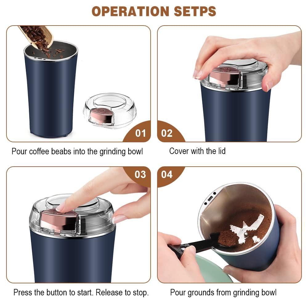 Portable Electric Coffee Grinder 300W Stainless Steel 4-Blade