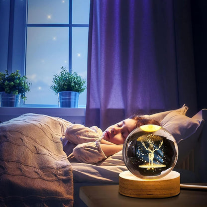 3D Crystal Ball Night Lamp Deer Crystal Ball, 6 CM