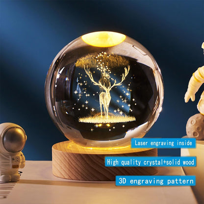 3D Crystal Ball Night Lamp Deer Crystal Ball, 6 CM